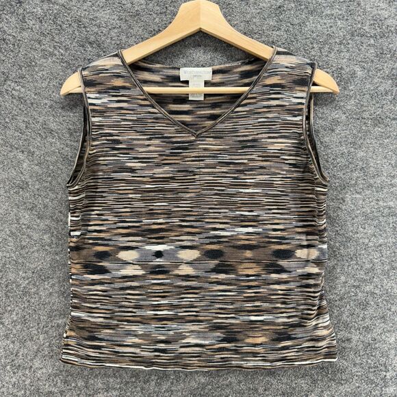 Worthington Tank Women PL Petite Gray Striped Sleeveless Wide Strap V-Neck Silk - Picture 1 of 6